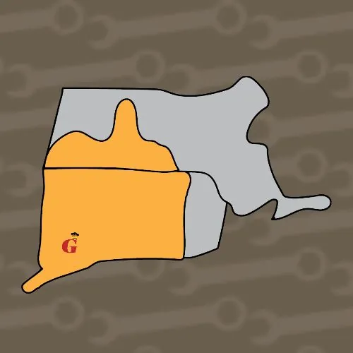 The company's own service area map, with Connecticut and southwestern Massachusetts shaded in orange